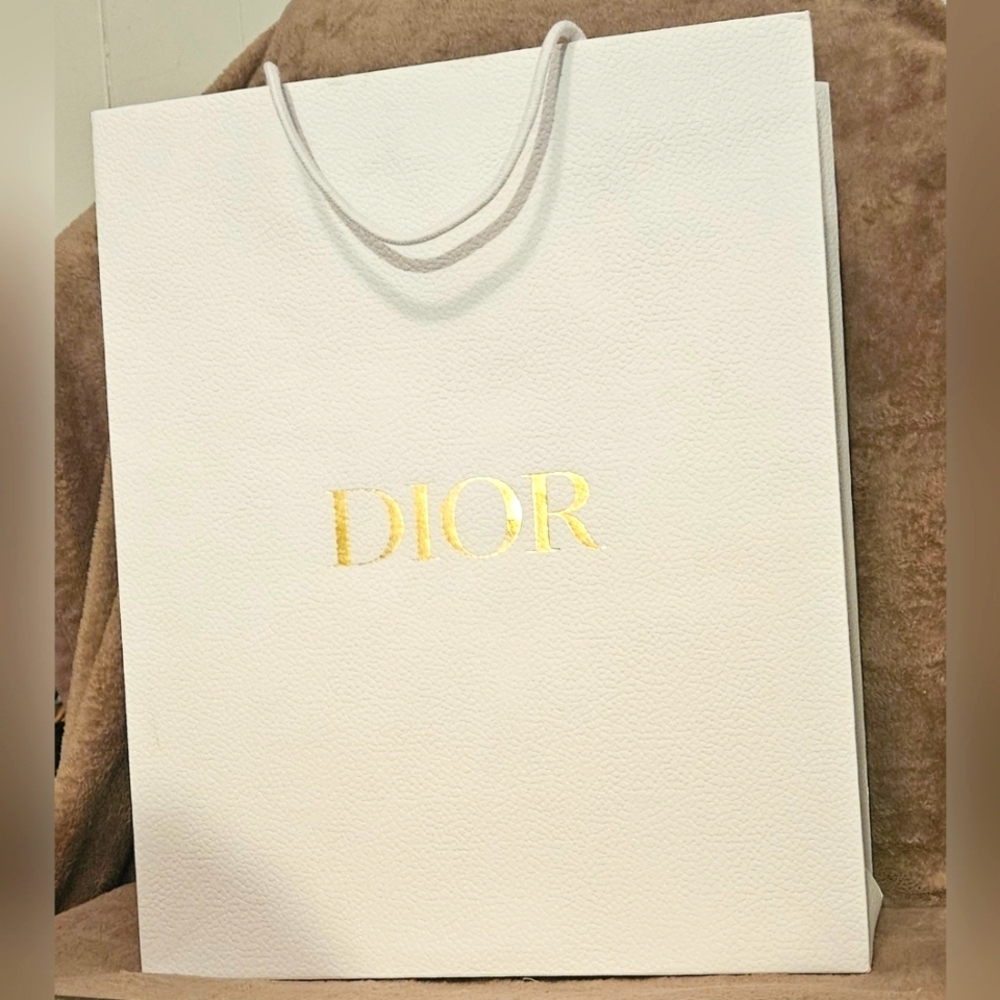 Large Christian Dior Pebbled Paper Packaging Gift Shopping Bag Handbag White Bee